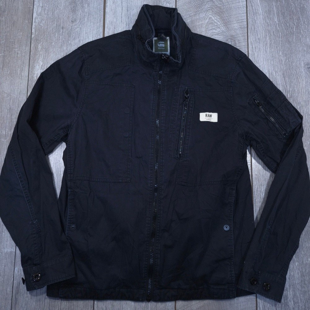 G-Star Raw Powel Cargo Jacket Mens Size XL Navy Blue Utility Full Zip Field Coat